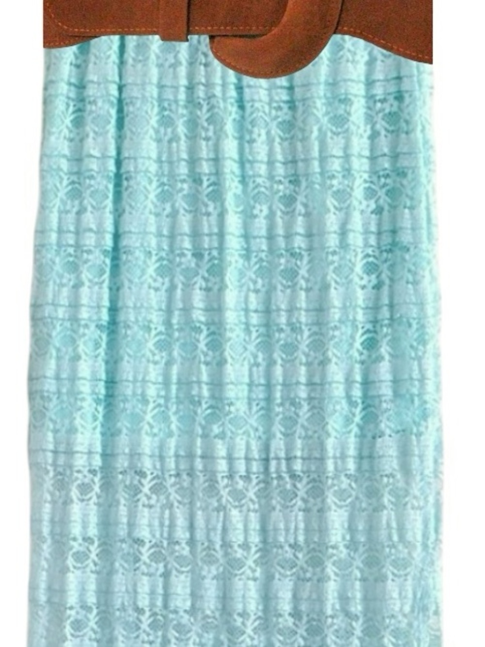 Lace Maxi Skirt With Floral Detailings & Brown & Cream Suede Knit Belt